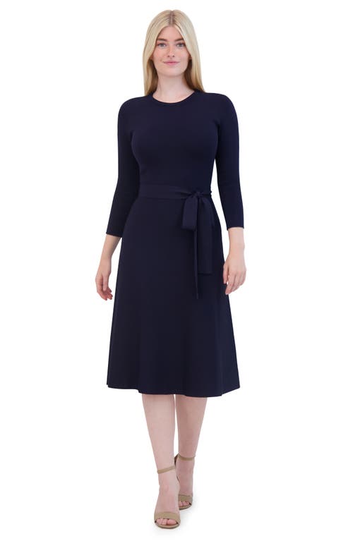 Shop Eliza J Tie Belt Dress In Navy