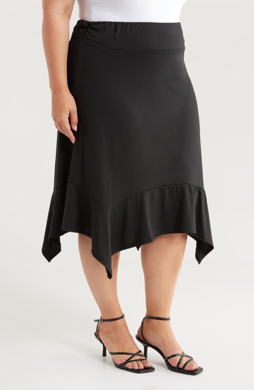 Shop 24seven Comfort Apparel Handkerchief Hem Jersey Midi Skirt In Black