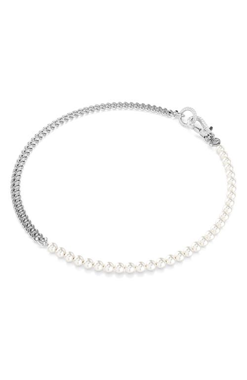 Shop Swarovski Dextera Imitation Pearl & Chain Collar Necklace In Silver