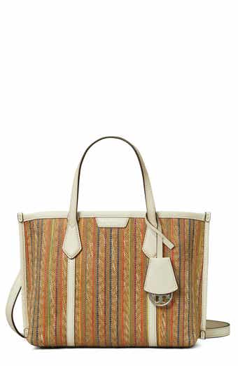 TORY BURCH striped canvas extra large XL tote bag - OLIVE/IVORY