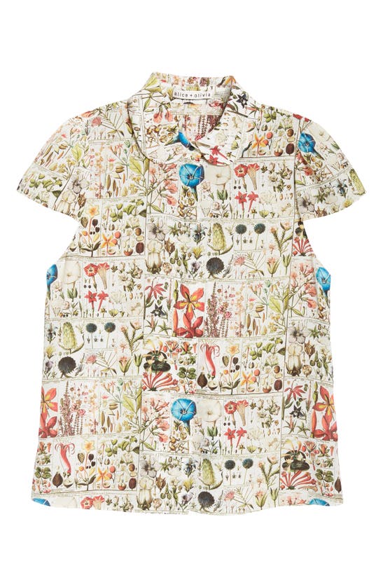 Shop Alice And Olivia Joy Botanical Print Silk Button-up Shirt In Jardin Des Plantes