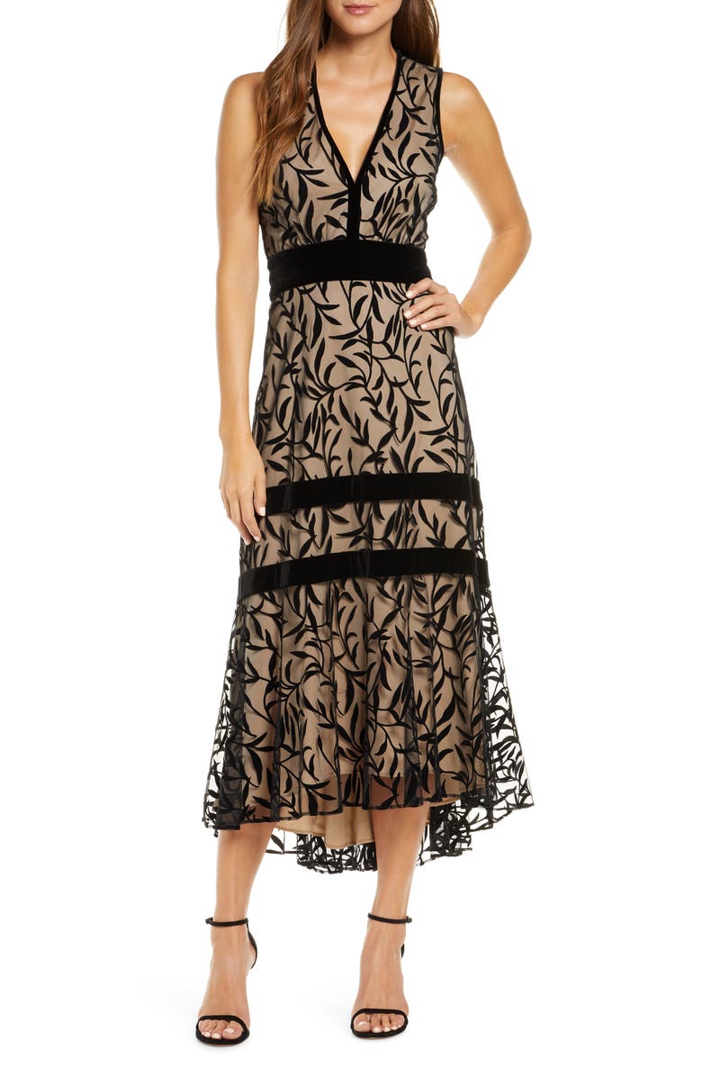 Taylor Dresses Velvet Jacquard Sleeveless Fit & Flare Midi Dress ...