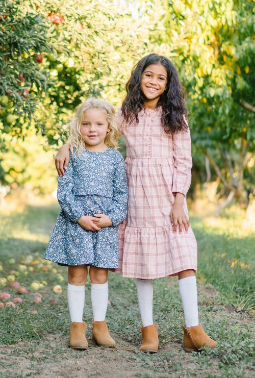 Hope & Henry Girls' Organic Tiered Ruffle Neck Dress, Toddler In Fall Rose Plaid