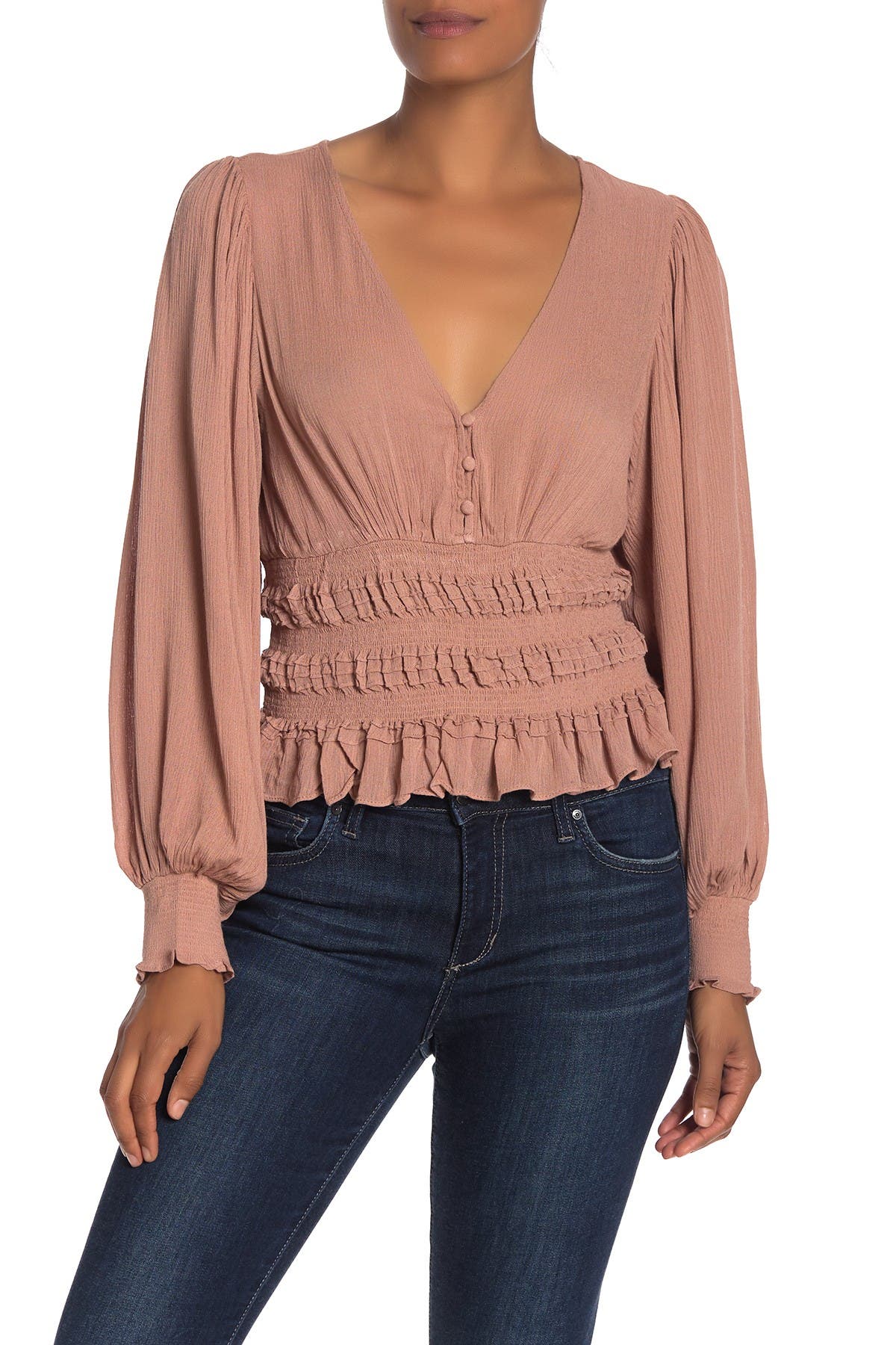 smocked bell sleeve top