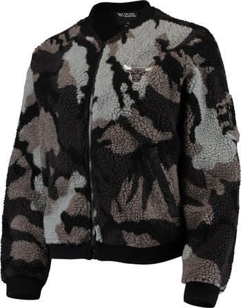THE WILD COLLECTIVE Women's The Wild Collective Black Chicago Bulls Camo  Sherpa Full-Zip Bomber Jacket