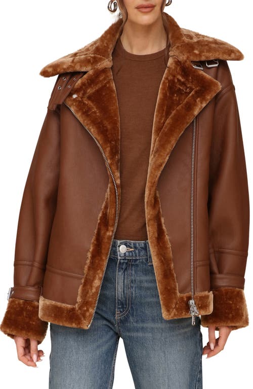 Shop Avec Les Filles Oversize Faux Shearling Moto Jacket In Luggage