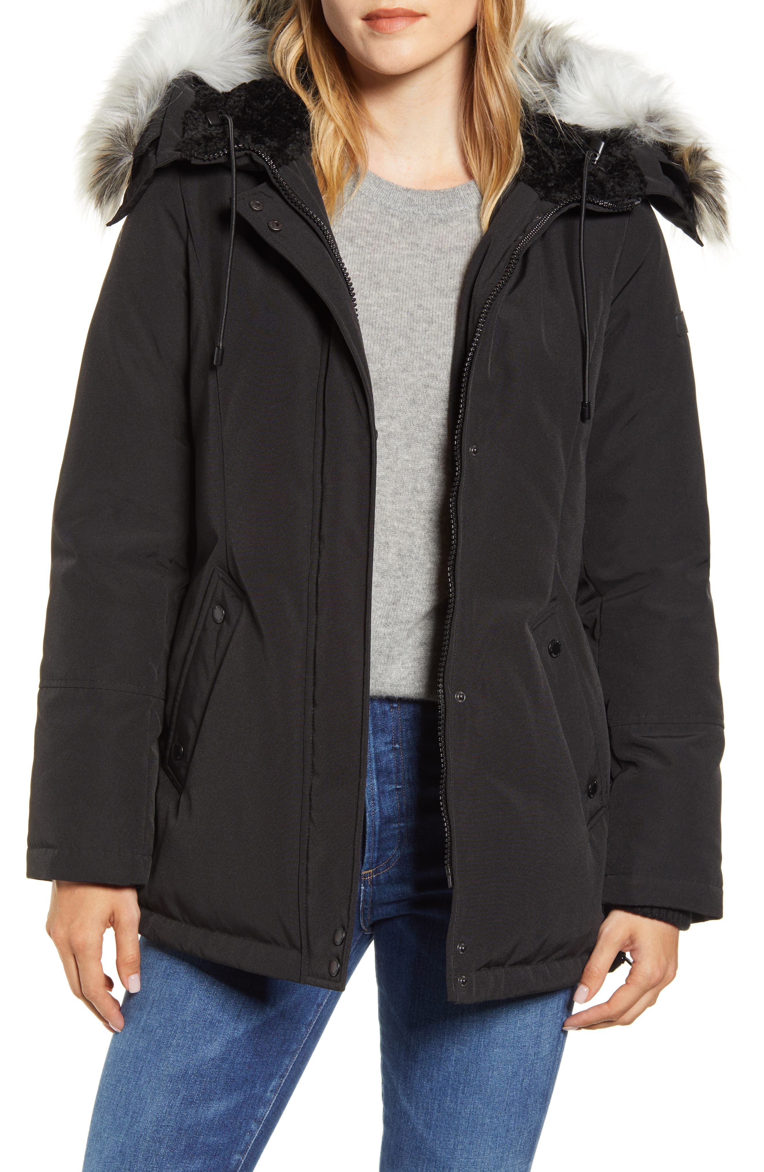 sam edelman parka jacket with faux fur hood