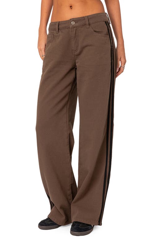 EDIKTED Mattie Side Stripe Low Rise Wide Leg Jeans Olive at Nordstrom,