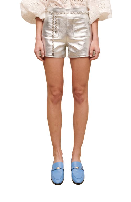 maje Irosum Belted Metallic Leather Shorts in Multi