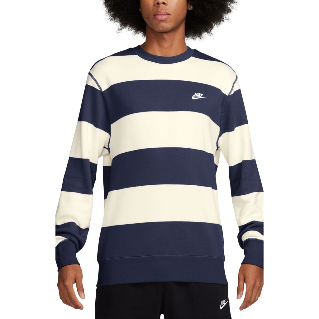Nike Club Stripe French Terry Sweatshirt In White