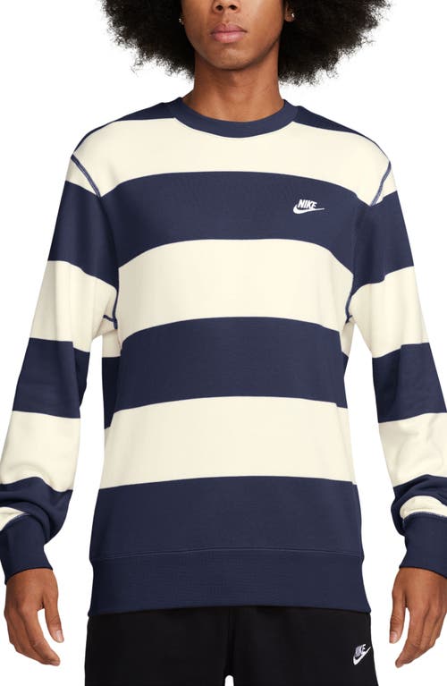 Nike Club Stripe French Terry Sweatshirt in Midnight Navy/Sail/White at Nordstrom, Size X-Large
