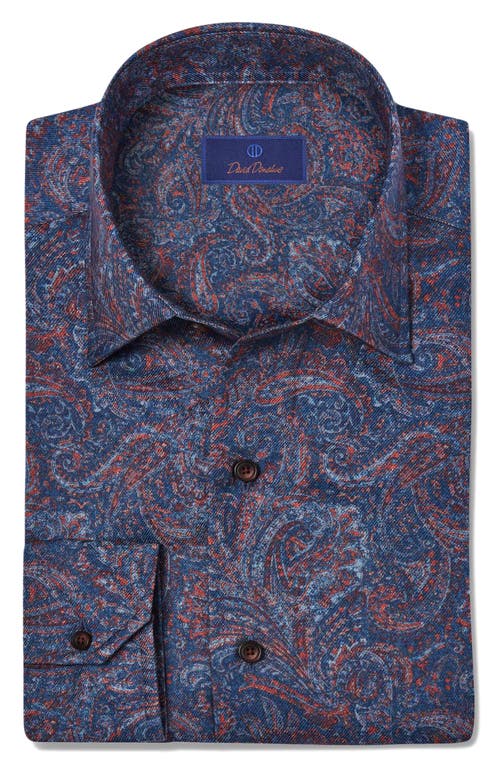 David Donahue Paisley Pima Cotton Dress Shirt in Navy/Orange 