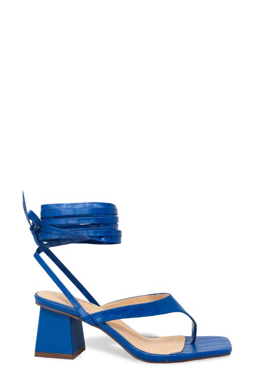 Chase & Chloe Chase And Chloe Ankle Wrap Block Heel Sandal In Blue Croc