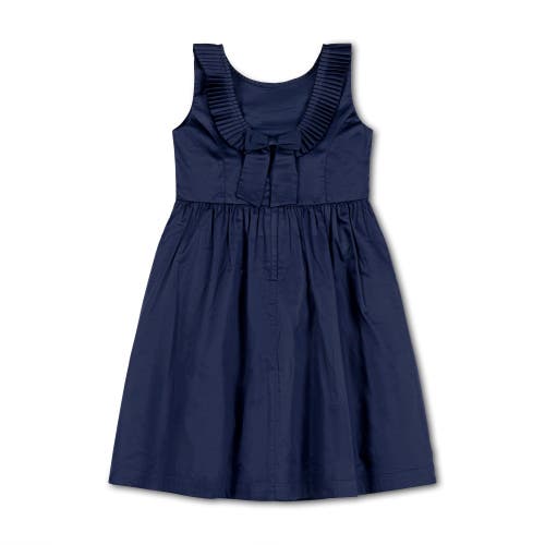 Hope & Henry Girls' Pleated Collar Party Dress, Toddler In Navy Sateen