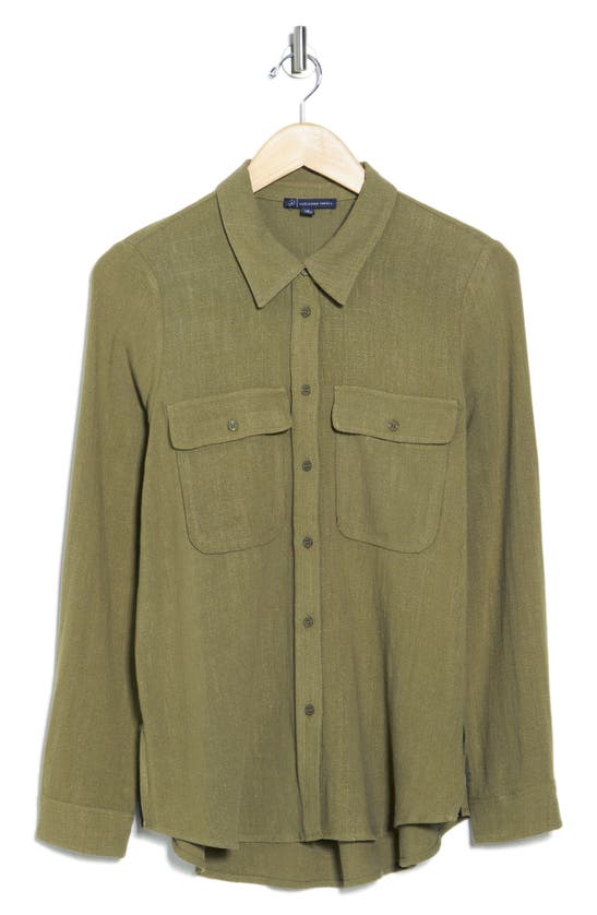 Shop Adrianna Papell Utility Long Sleeve Button-up Shirt In Avocado