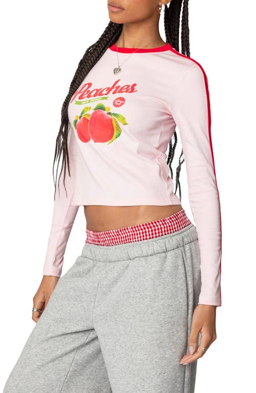 Shop Edikted Peachy Long Sleeve Cotton Graphic T-shirt In Light-pink