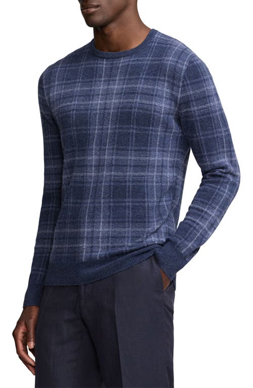 Shop Ralph Lauren Purple Label Plaid Cashmere Crewneck Sweater In Crown Blue Melange