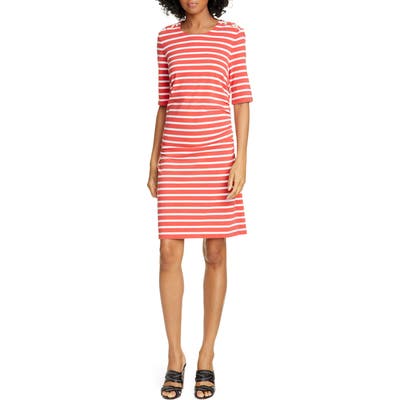 Veronica Beard Foley Ruched Stripe T-Shirt Dress, Red