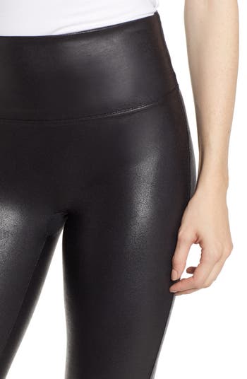 🖤 SPANX Black Faux Leather Leggings XSP XS Petite Tummy Control Seamless  NEW