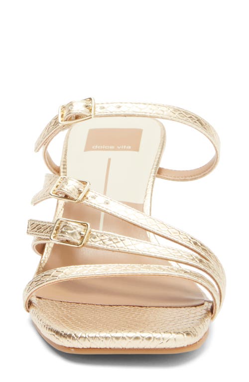 Dolce Vita Tahira Snakeskin Embossed Slide Sandal In Gold Snake Embossed Stella