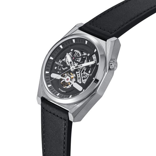 Heritor Automatic Amadeus Semi-skeleton Leather-band Watch In Silver/black