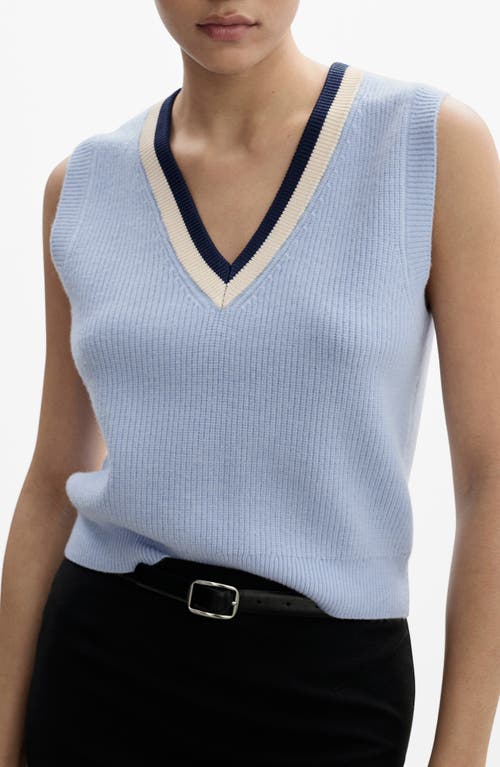 Mango Contrast V-neck Gilet Sky Blue In Sky Blue