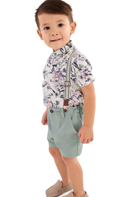 Shop Next Kids' Floral Button-up Shirt, Shorts & Suspenders Set In Blue