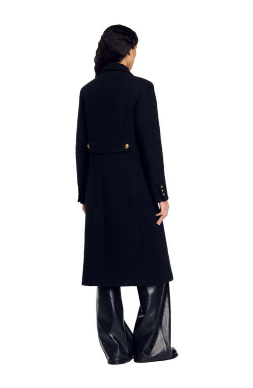 Shop Sandro Long Double-breasted Coat In Black