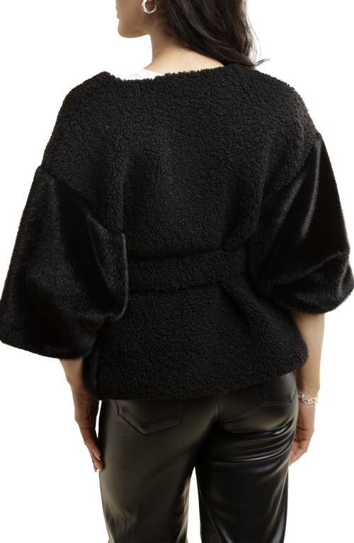 Saachi Fluffy Faux Fur Blanket Short Robe In Black