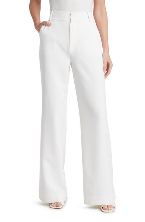 White Rib Lace Up Detail High Waisted Flare Leg Trousers