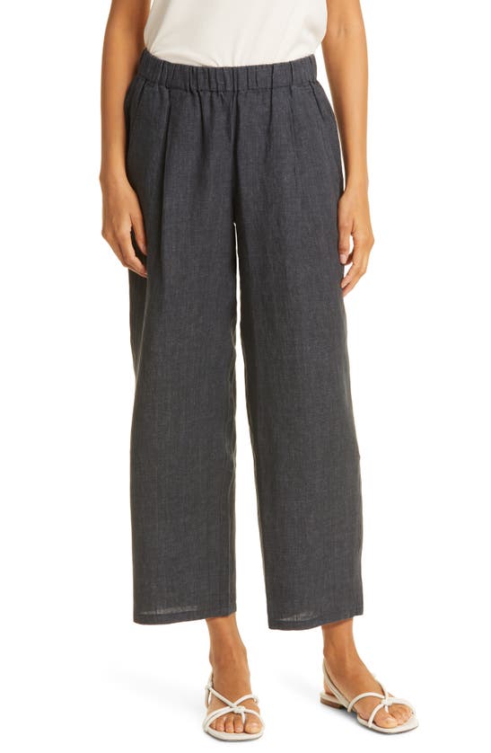 Eileen Fisher Straight Leg Organic Linen Ankle Pants In Graphite