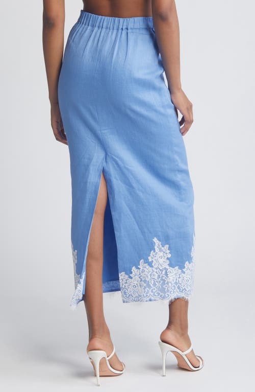 Shop Wayf Pippa Lace Detail Linen Blend Skirt In Blue