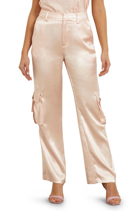 Hot Pink Satin Cargo Pants