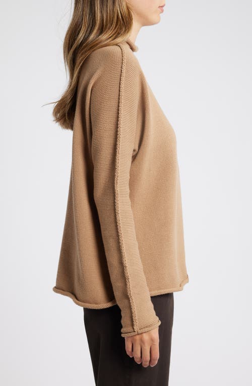 Shop Frank & Eileen Monterey Stripe Cotton Funnel Neck Sweater In Camel