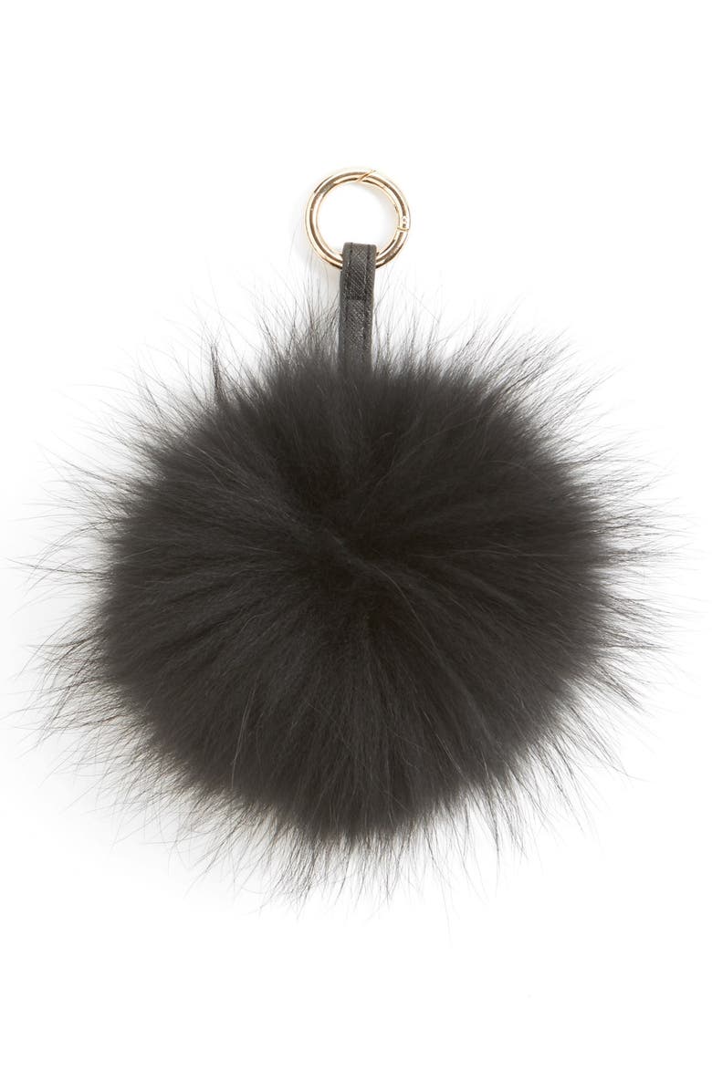 LINDA RICHARDS Genuine Raccoon Fur Bag Charm, Main, color, BLACK