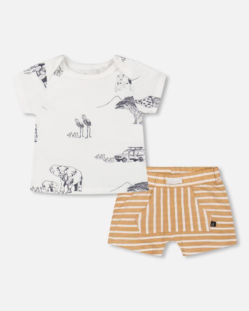 Deux Par Deux Baby Boy's Organic Cotton Top And Short Set Sand Stripe at Nordstrom