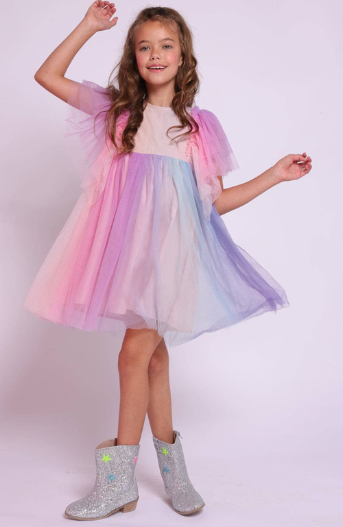 Shop Lola + The Boys Cotton Candy Dream Tulle Dress In Multicolor