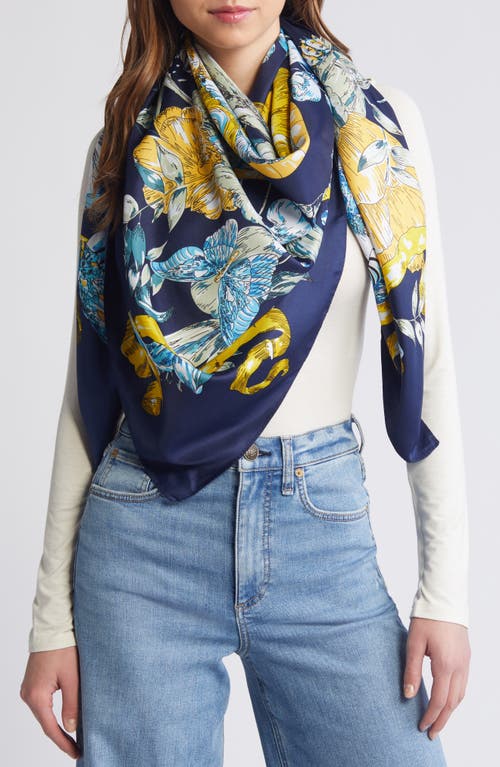 Butterfly Floral Print Scarf in Navy