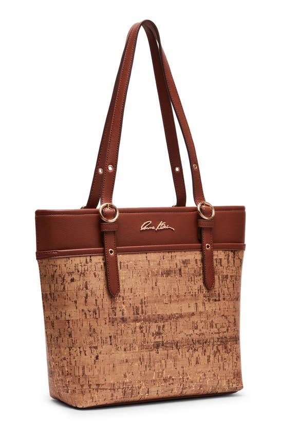 Shop Anne Klein Cork Contrast Tote Bag In Chestnut