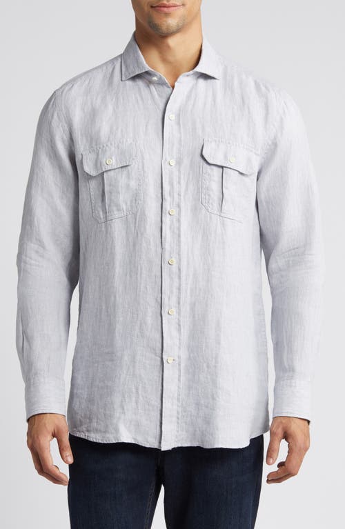 Peter Millar Crown Crafted Lev Linen Button-Up Shirt British Grey at Nordstrom,