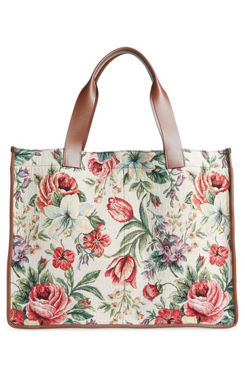 Shop Maison Margiela Large Cabas Tote In Ivory Floral/blue Red