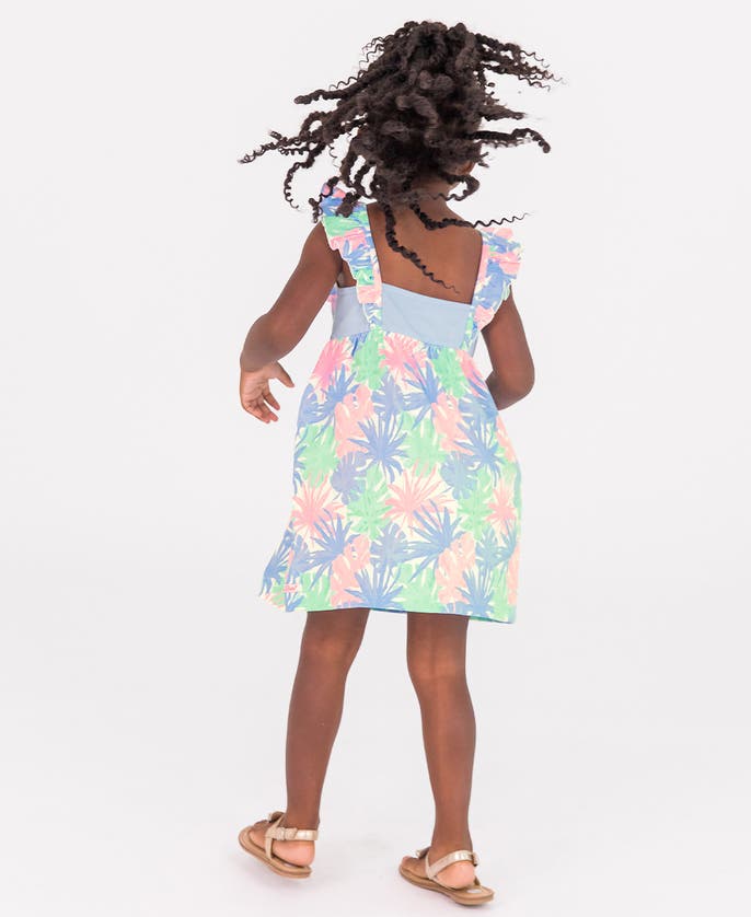 Shop Rufflebutts Girls Ruffle Strap Mixed Print Dress In Pastel Palms