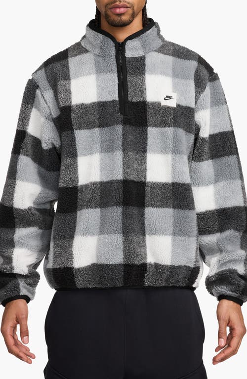 Shop Nike Club Plaid Therma-fit Fleece Half Zip Pullover In Black/white/smoke Grey