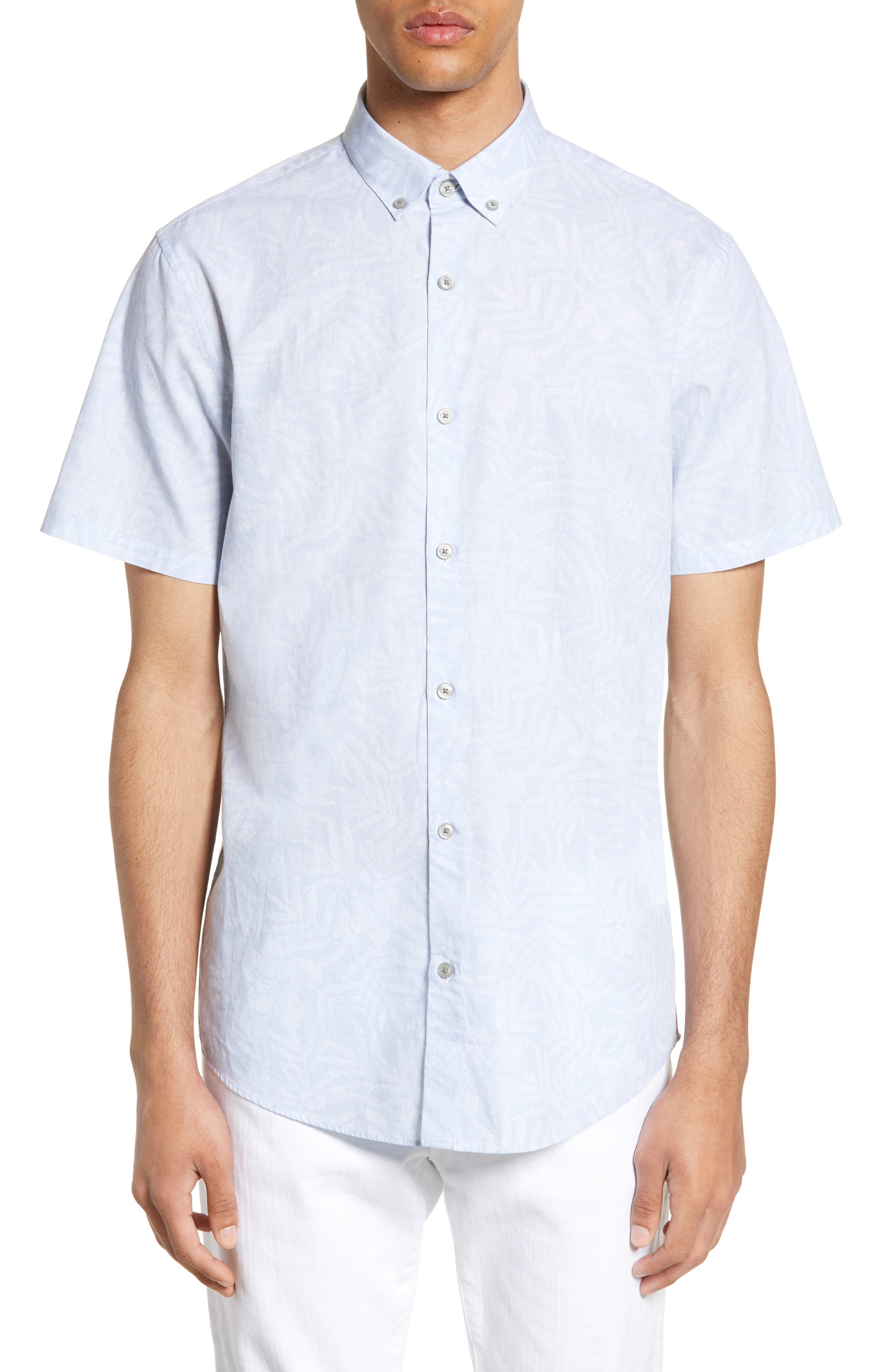 Calibrate Slim Fit Floral Short Sleeve Button-Down Sport Shirt, Blue