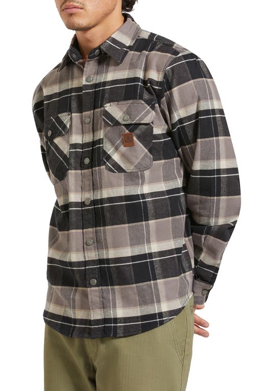 Brixton Builder's Bowery Standard Fit Plaid Flannel Water Repellent Snap-up Shirt In Black/charcoal/beige