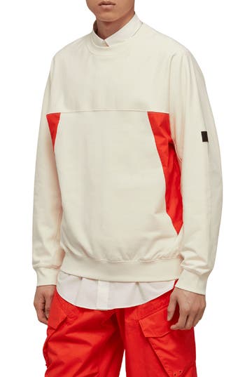 Y-3 Colorblock Organic Cotton Blend Crewneck Sweatshirt In Creawhite/semsolred