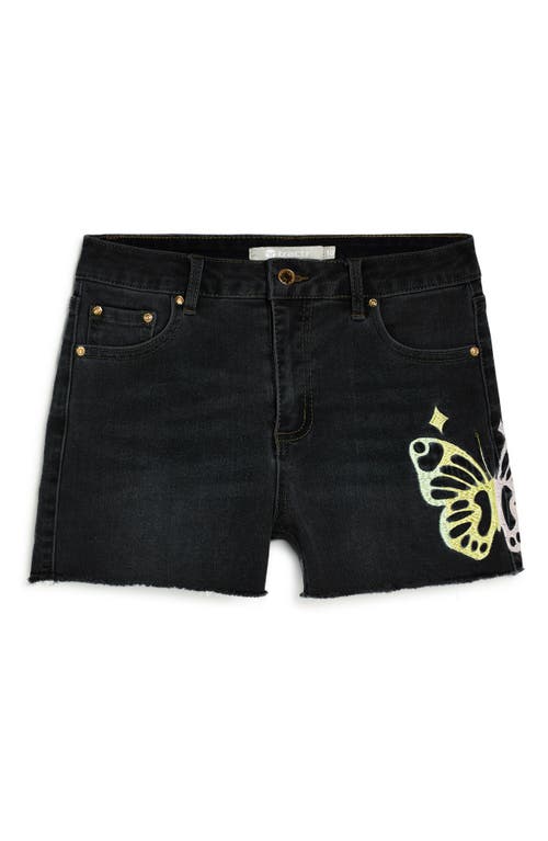 Tractr Kids' Butterfly Embroidered Denim Shorts Black at Nordstrom,