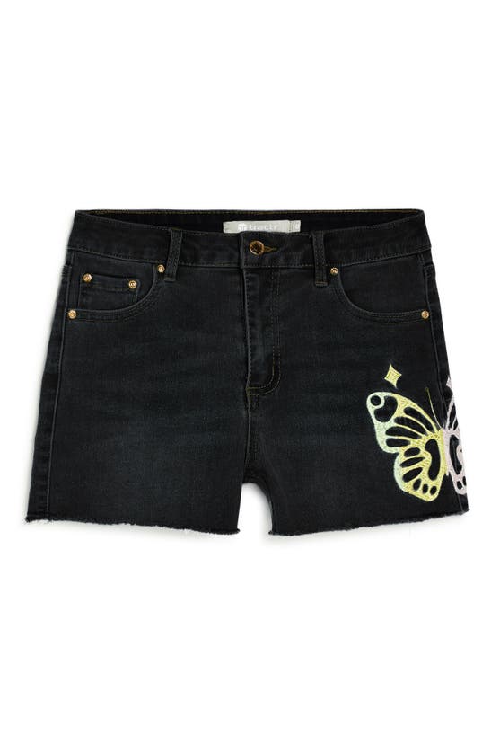 Tractr Kids' Butterfly Embroidered Denim Shorts In Black