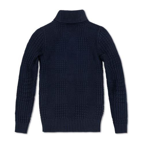Hope & Henry Baby Boys' Organic Textured Shawl Collar Sweater, Infant In Navy Glen Plaid Texture