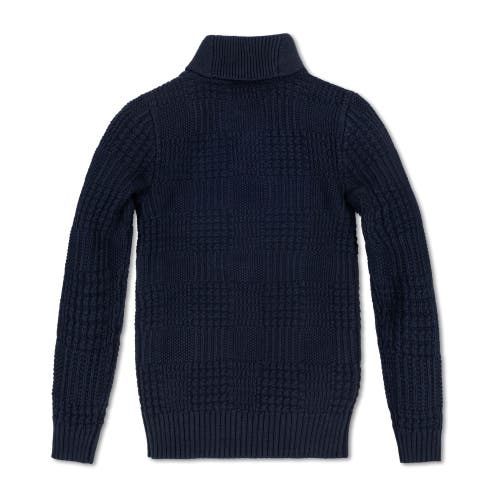 Shop Hope & Henry Baby Boys' Organic Textured Shawl Collar Sweater, Infant In Navy Glen Plaid Texture